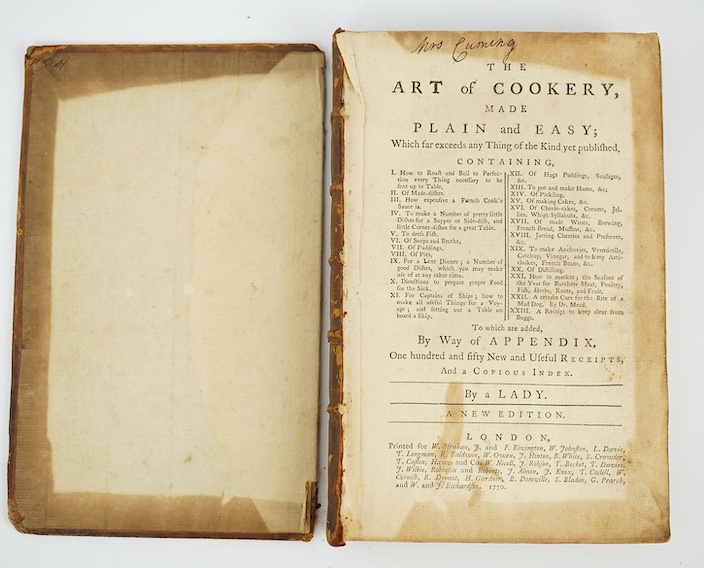 (Glasse, Hannah) The Art of Cookery, made Plain and Easy ... By a Lady. new edition. contemp. calf (distressed), panelled spine with red label, 1770